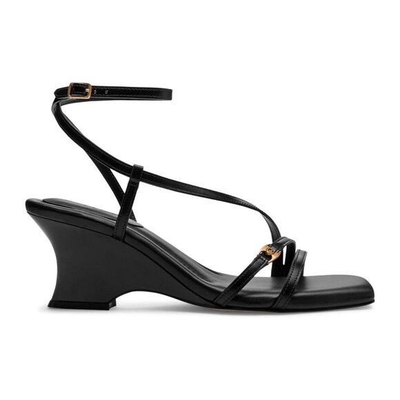 Coach Cait Sandals Women's Size 9 Black Leather Wedge Heel Ankle Wrap Buckle - Picture 4 of 4